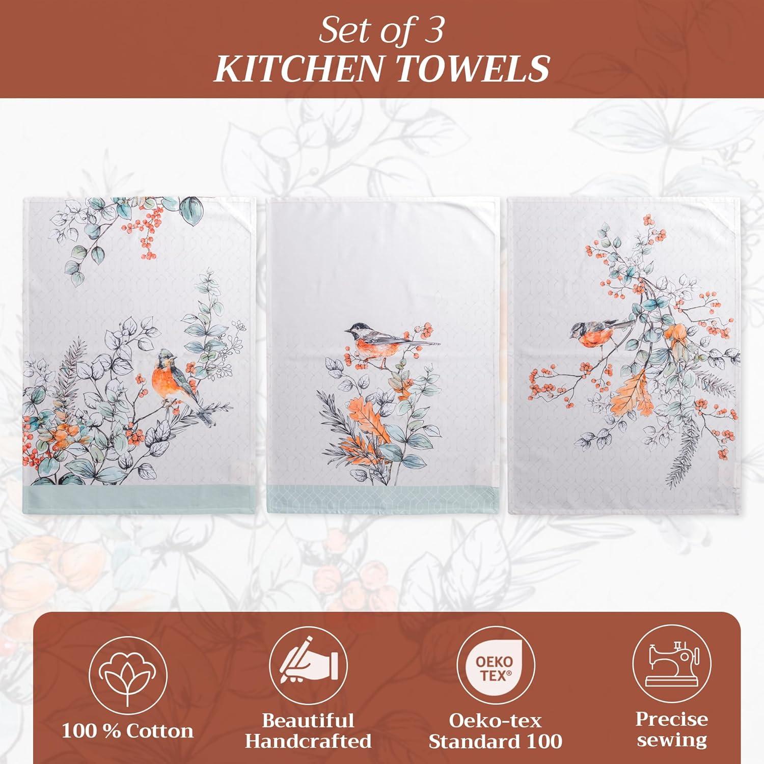 imageMaison d Hermine Kitchen Towels Set of 3 100 Cotton 20quot x 275quot Reusable Cloth Tea Dish Towels Absorbent with Hanging Loop for Kitchen Dining Thanksgiving Decorations Noel29  Whitish Shabby Chique