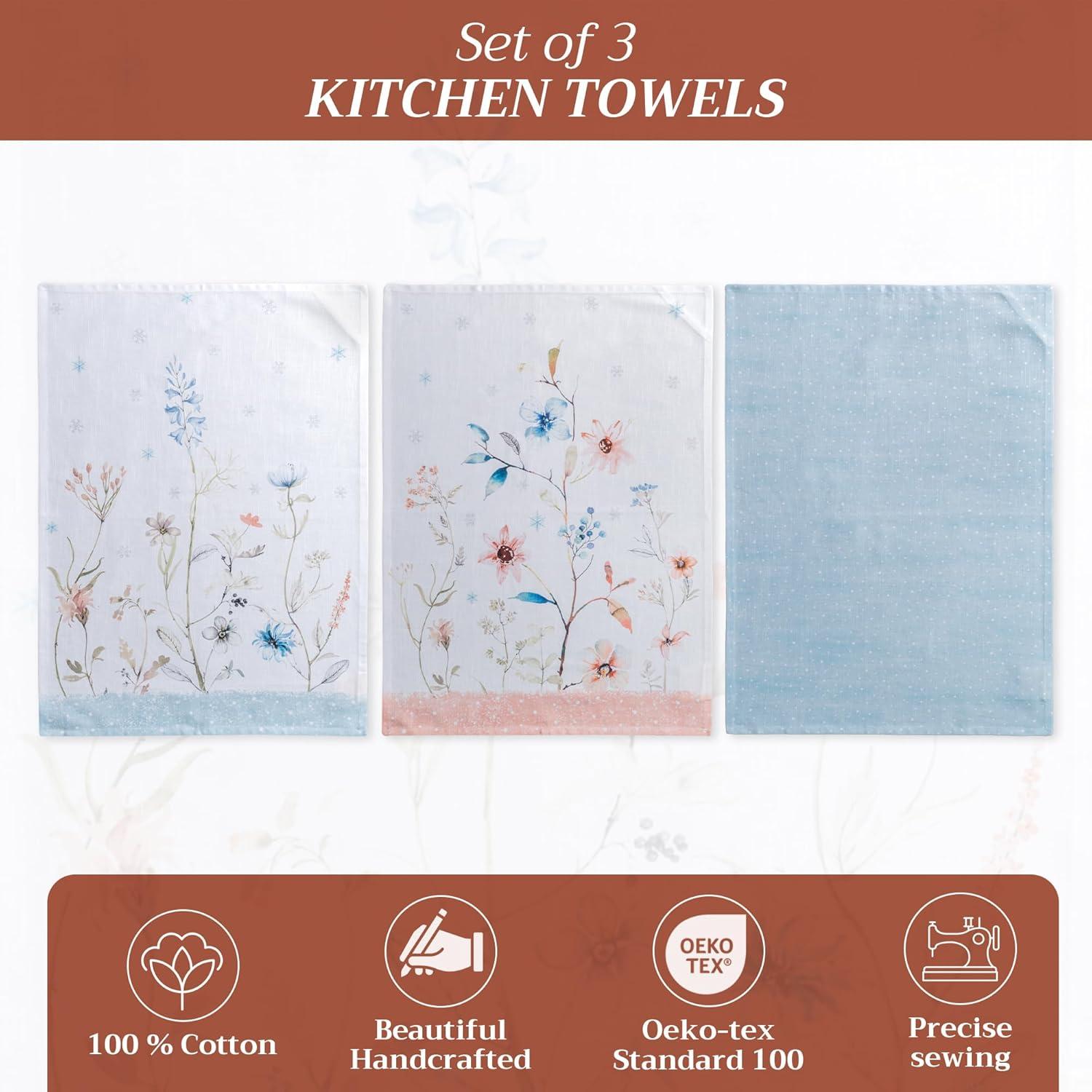 imageMaison d Hermine Kitchen Towels Set of 3 100 Cotton 20quot x 275quot Reusable Cloth Tea Dish Towels Absorbent with Hanging Loop for Kitchen Dining Thanksgiving Decorations Holy Jouy  Brown22  Ice Florals