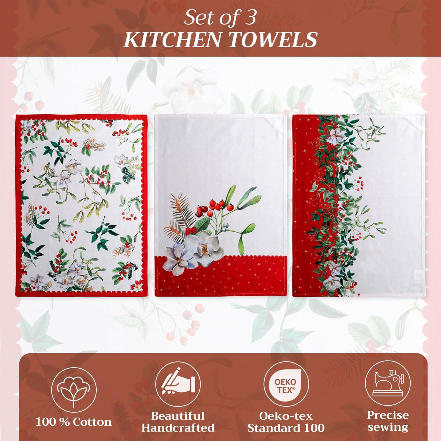 imageMaison d Hermine Kitchen Towels Set of 3 100 Cotton 20quot x 275quot Reusable Cloth Tea Dish Towels Absorbent with Hanging Loop for Kitchen Dining Thanksgiving Decorations Noel19  Noel
