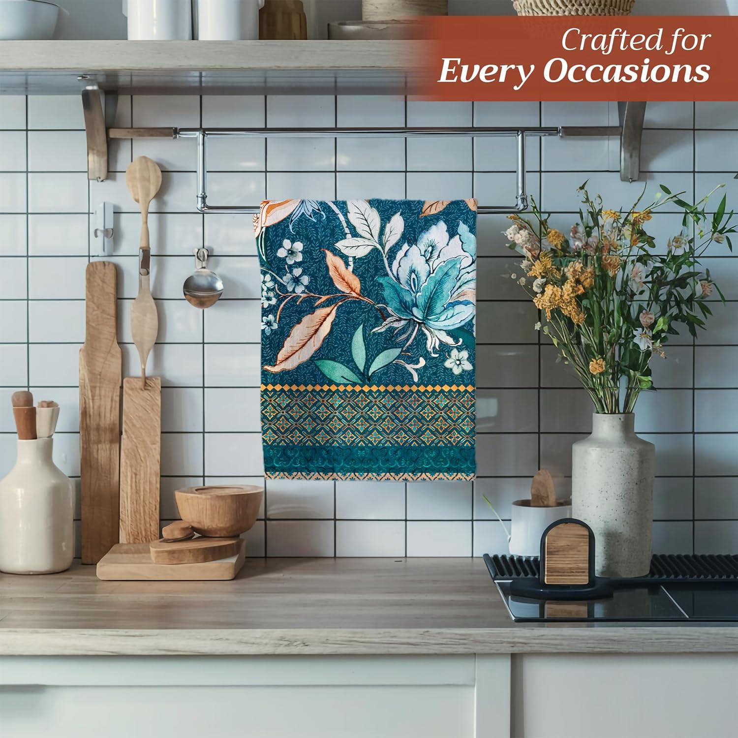 imageMaison d Hermine Kitchen Towels Set of 3 100 Cotton 20quot x 275quot Reusable Cloth Tea Dish Towels Absorbent with Hanging Loop for Kitchen Dining Thanksgiving Decorations Noel31  Luxury Loft  Dark Teal