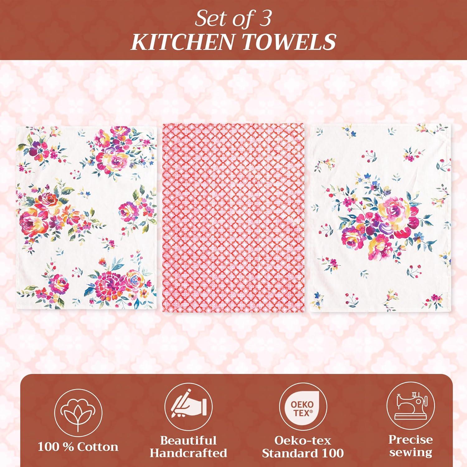 imageMaison d Hermine Kitchen Towels Set of 3 100 Cotton 20quot x 275quot Reusable Cloth Tea Dish Towels Absorbent with Hanging Loop for Kitchen Dining Thanksgiving Decorations Holy Jouy  Brown27  Rose Garden