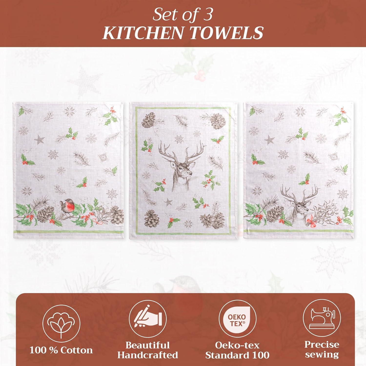 imageMaison d Hermine Kitchen Towels Set of 3 100 Cotton 20quot x 275quot Reusable Cloth Tea Dish Towels Absorbent with Hanging Loop for Kitchen Dining Thanksgiving Decorations Noel20  Christmas Dew