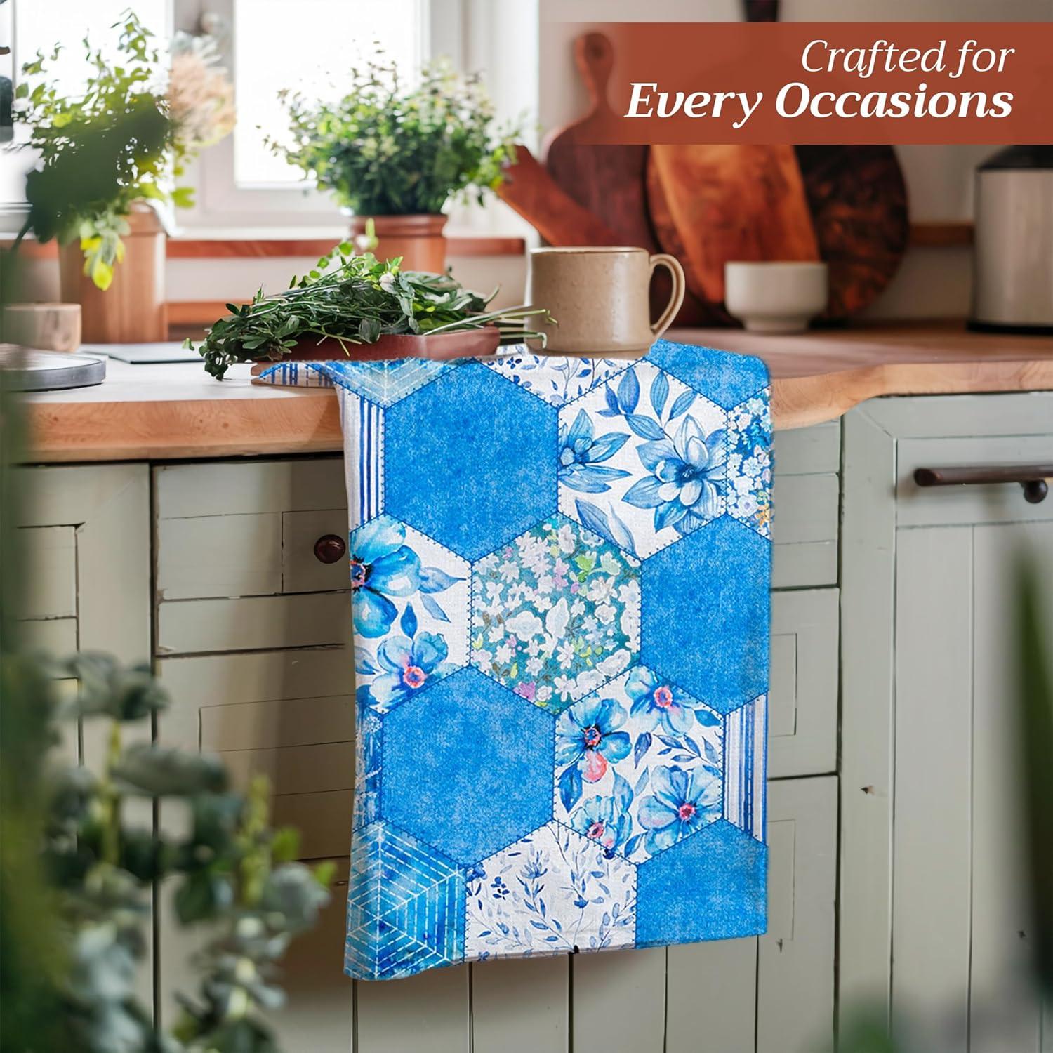 imageMaison d Hermine Kitchen Towels Set of 3 100 Cotton 20quot x 275quot Reusable Cloth Tea Dish Towels Absorbent with Hanging Loop for Kitchen Dining Thanksgiving Decorations Noel01  Summer Blues