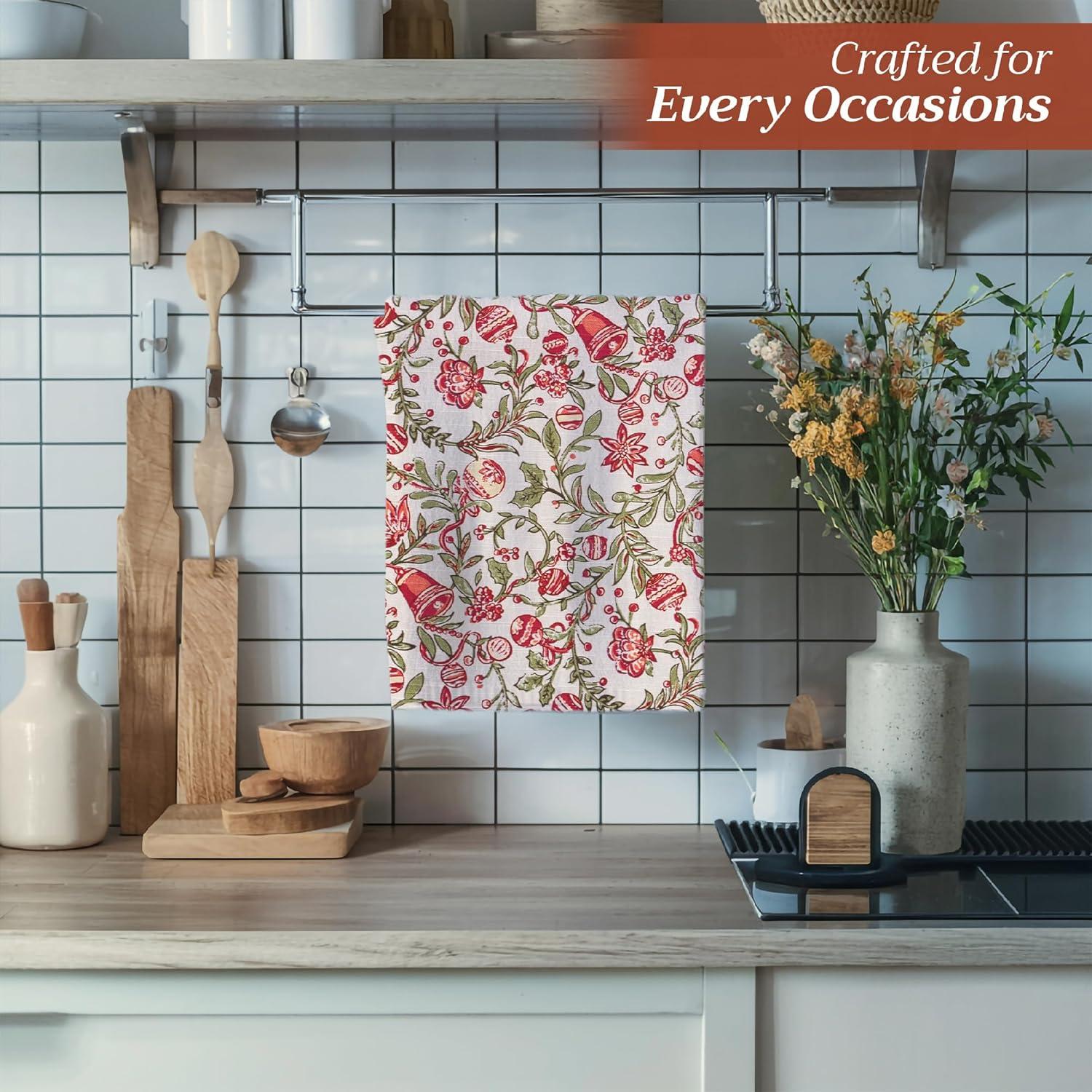 imageMaison d Hermine Kitchen Towels Set of 3 100 Cotton 20quot x 275quot Reusable Cloth Tea Dish Towels Absorbent with Hanging Loop for Kitchen Dining Thanksgiving Decorations Noel13  Reveillon Au Jardin