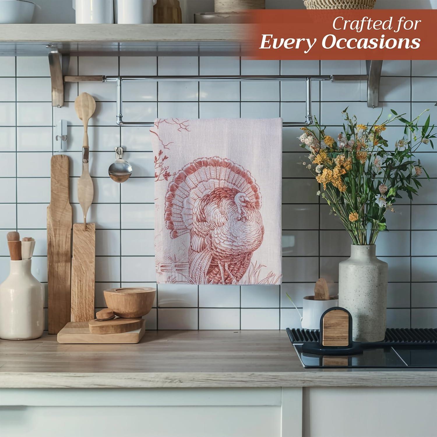 imageMaison d Hermine Kitchen Towels Set of 3 100 Cotton 20quot x 275quot Reusable Cloth Tea Dish Towels Absorbent with Hanging Loop for Kitchen Dining Thanksgiving Decorations Holy Jouy  Brown03  Holy Jouy  Brown