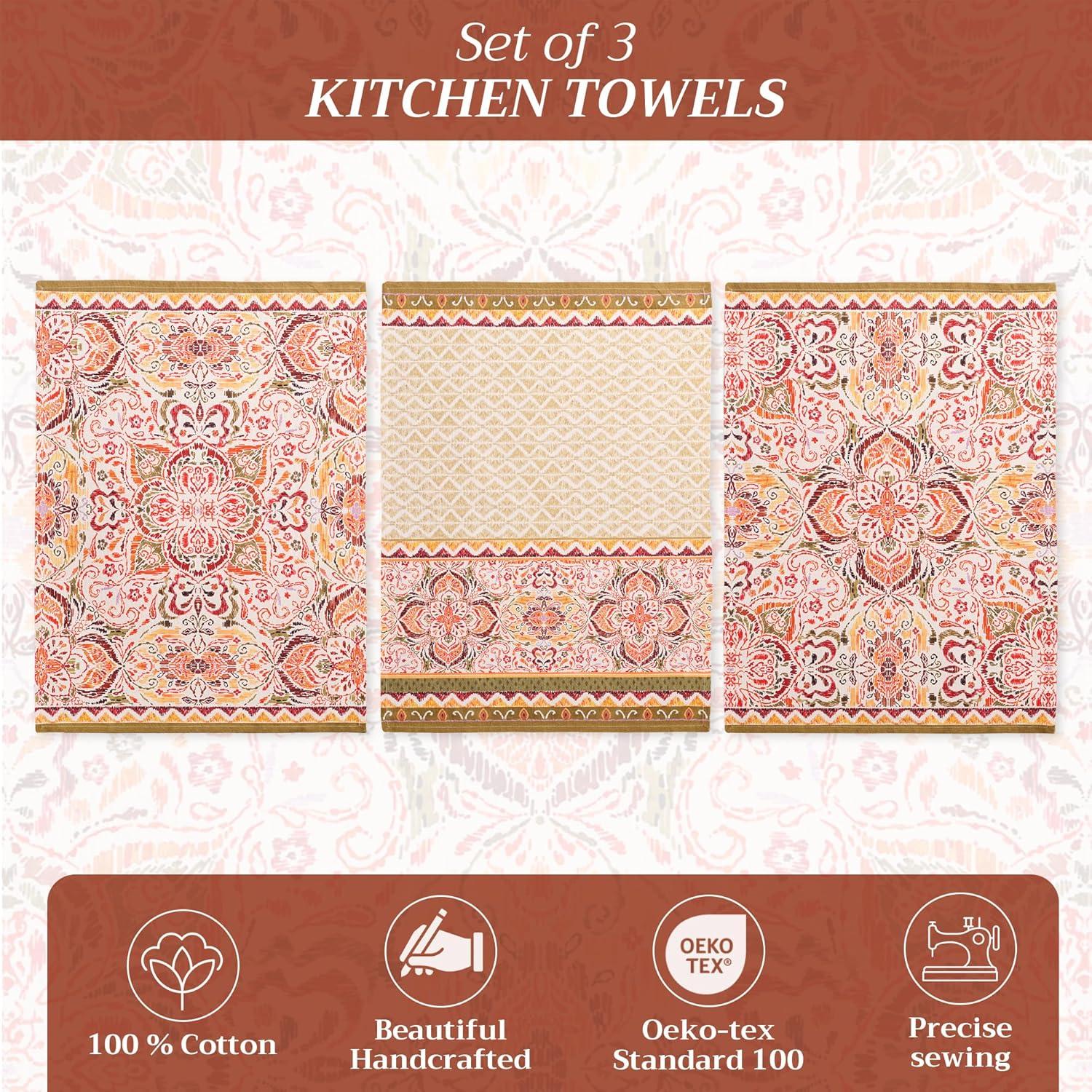 imageMaison d Hermine Kitchen Towels Set of 3 100 Cotton 20quot x 275quot Reusable Cloth Tea Dish Towels Absorbent with Hanging Loop for Kitchen Dining Thanksgiving Decorations Holy Jouy  Brown25  Damask