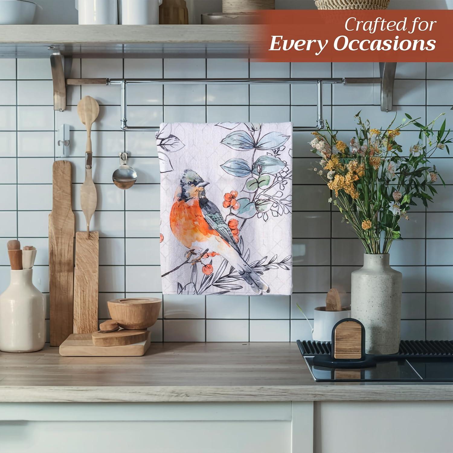 imageMaison d Hermine Kitchen Towels Set of 3 100 Cotton 20quot x 275quot Reusable Cloth Tea Dish Towels Absorbent with Hanging Loop for Kitchen Dining Thanksgiving Decorations Noel29  Whitish Shabby Chique