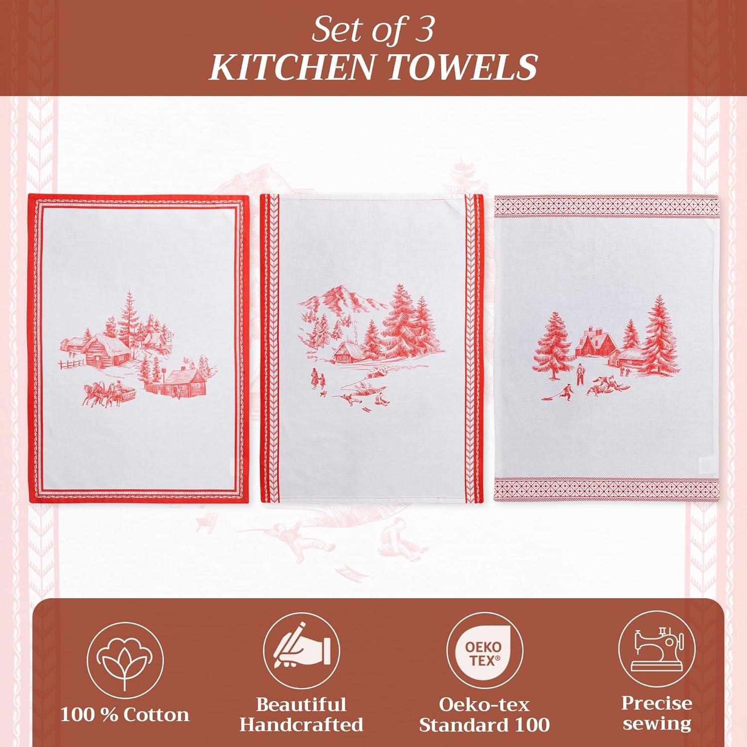 imageMaison d Hermine Kitchen Towels Set of 3 100 Cotton 20quot x 275quot Reusable Cloth Tea Dish Towels Absorbent with Hanging Loop for Kitchen Dining Thanksgiving Decorations Noel30  Winter Jouy