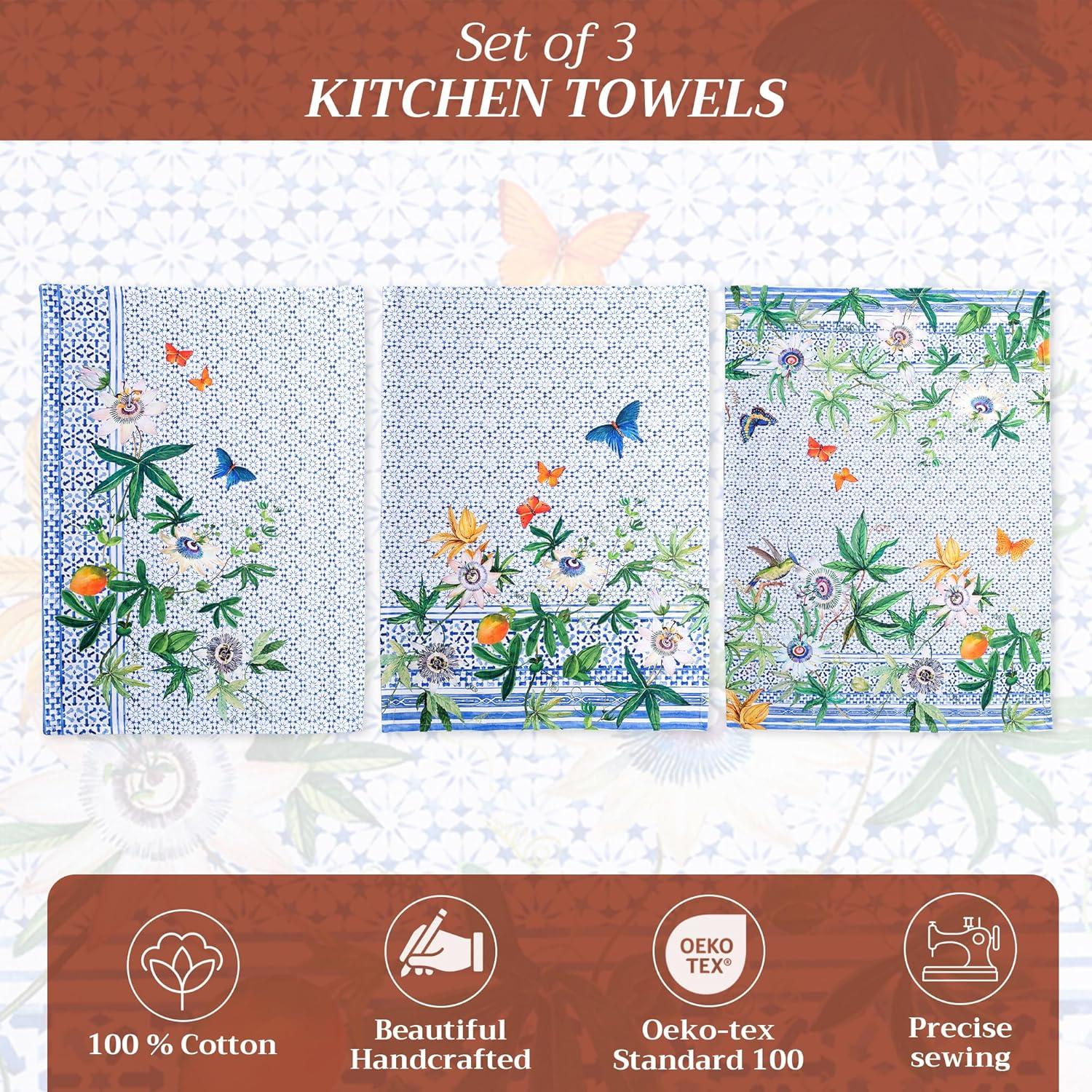 imageMaison d Hermine Kitchen Towels Set of 3 100 Cotton 20quot x 275quot Reusable Cloth Tea Dish Towels Absorbent with Hanging Loop for Kitchen Dining Thanksgiving Decorations Noel18  Passiflora