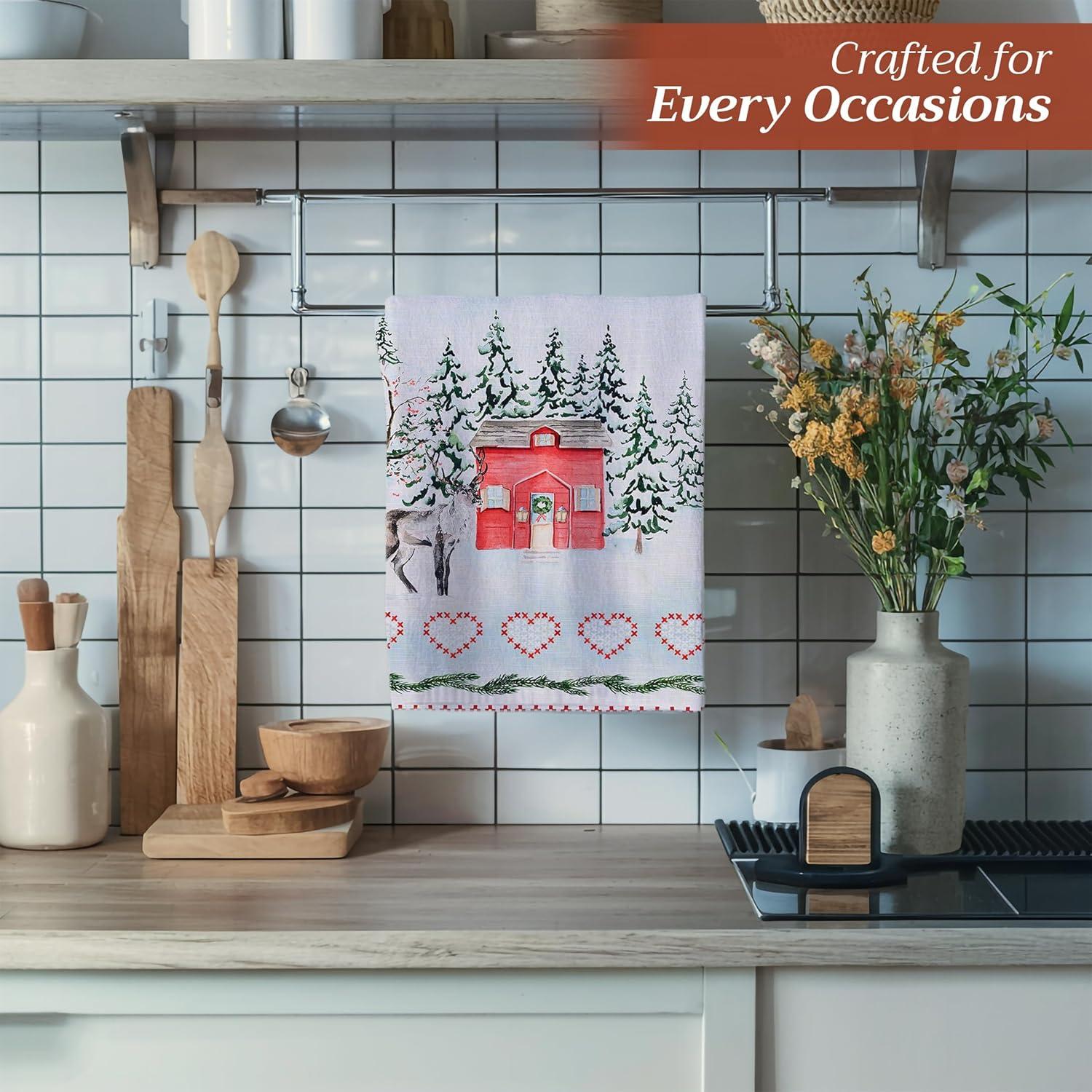 imageMaison d Hermine Kitchen Towels Set of 3 100 Cotton 20quot x 275quot Reusable Cloth Tea Dish Towels Absorbent with Hanging Loop for Kitchen Dining Thanksgiving Decorations Noel28  Rural Christmas