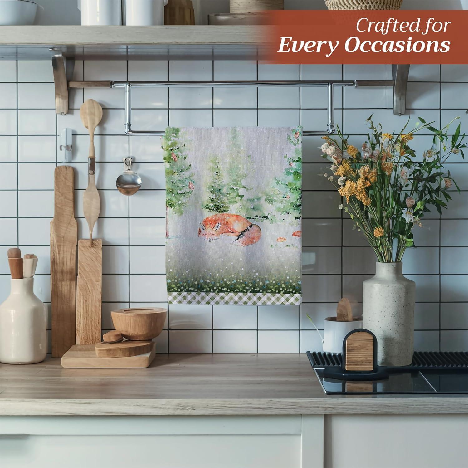 imageMaison d Hermine Kitchen Towels Set of 3 100 Cotton 20quot x 275quot Reusable Cloth Tea Dish Towels Absorbent with Hanging Loop for Kitchen Dining Thanksgiving Decorations Holy Jouy  Brown01  Winter Mornings