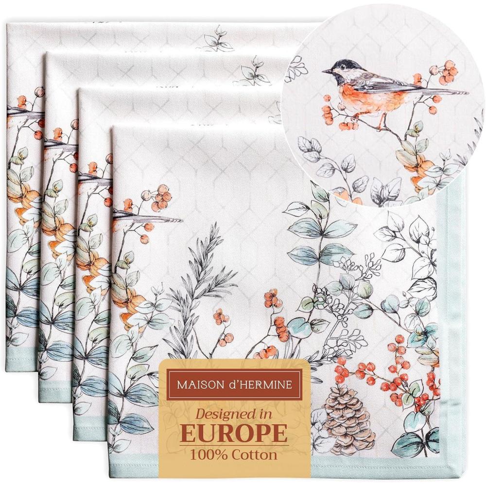 imageMaison d Hermine Cloth Napkins Set of 4 100 Cotton for Thanksgiving Decorations Everyday Reusable Square Fall Napkins Cloth Washable Dinner Party Wedding Pumpkin Garden  Dark Green 20quotx20quot30  Whitish Shabby Chique
