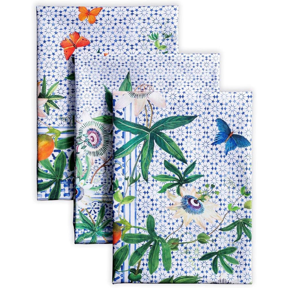 imageMaison d Hermine Kitchen Towels Set of 3 100 Cotton 20quot x 275quot Reusable Cloth Tea Dish Towels Absorbent with Hanging Loop for Kitchen Dining Thanksgiving Decorations Noel18  Passiflora