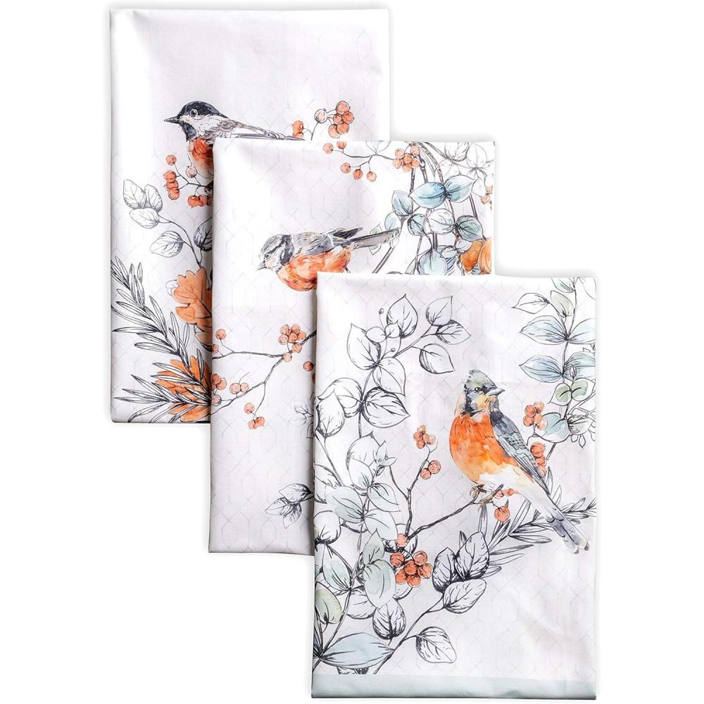 imageMaison d Hermine Kitchen Towels Set of 3 100 Cotton 20quot x 275quot Reusable Cloth Tea Dish Towels Absorbent with Hanging Loop for Kitchen Dining Thanksgiving Decorations Noel29  Whitish Shabby Chique