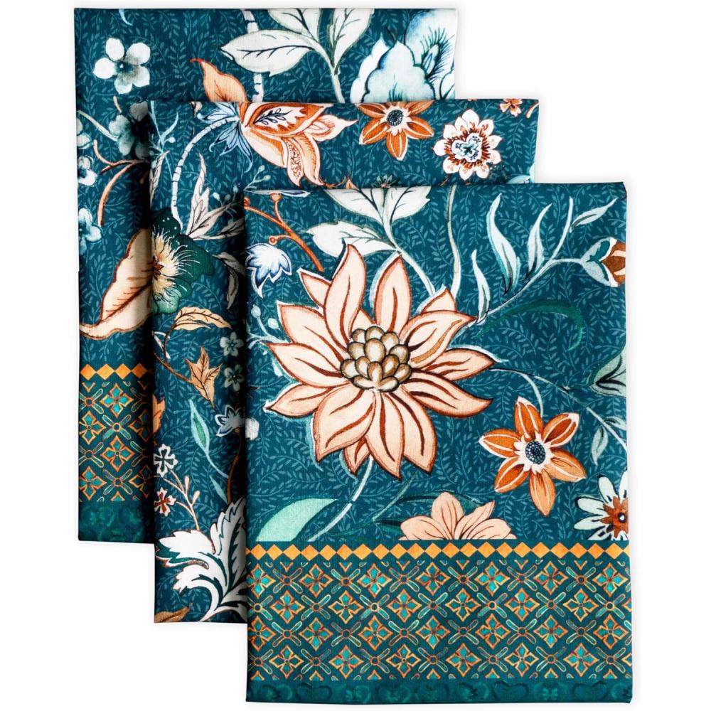 imageMaison d Hermine Kitchen Towels Set of 3 100 Cotton 20quot x 275quot Reusable Cloth Tea Dish Towels Absorbent with Hanging Loop for Kitchen Dining Thanksgiving Decorations Noel31  Luxury Loft  Dark Teal