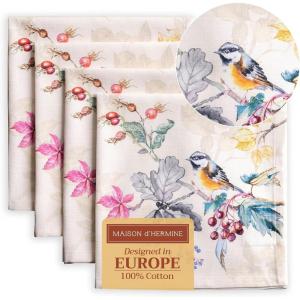 imageMaison d Hermine Cloth Napkins Set of 4 100 Cotton for Thanksgiving Decorations Everyday Reusable Square Fall Napkins Cloth Washable Dinner Party Wedding Pumpkin Garden  Dark Green 20quotx20quot16  Equinoxe  Beige