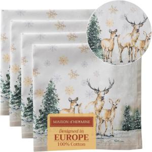 imageMaison d Hermine Cloth Napkins Set of 4 100 Cotton for Thanksgiving Decorations Everyday Reusable Square Fall Napkins Cloth Washable Dinner Party Wedding Pumpkin Garden  Dark Green 20quotx20quot03  Deer in the Woods