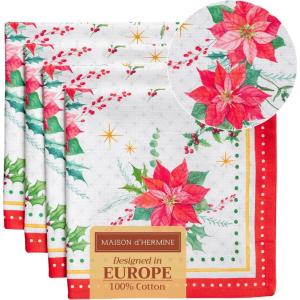 imageMaison d Hermine Cloth Napkins Set of 4 100 Cotton for Thanksgiving Decorations Everyday Reusable Square Fall Napkins Cloth Washable Dinner Party Wedding Pumpkin Garden  Dark Green 20quotx20quot13  Poinsettia Christmas