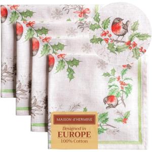 imageMaison d Hermine Cloth Napkins Set of 4 100 Cotton for Thanksgiving Decorations Everyday Reusable Square Fall Napkins Cloth Washable Dinner Party Wedding Pumpkin Garden  Dark Green 20quotx20quot27  Christmas Dew
