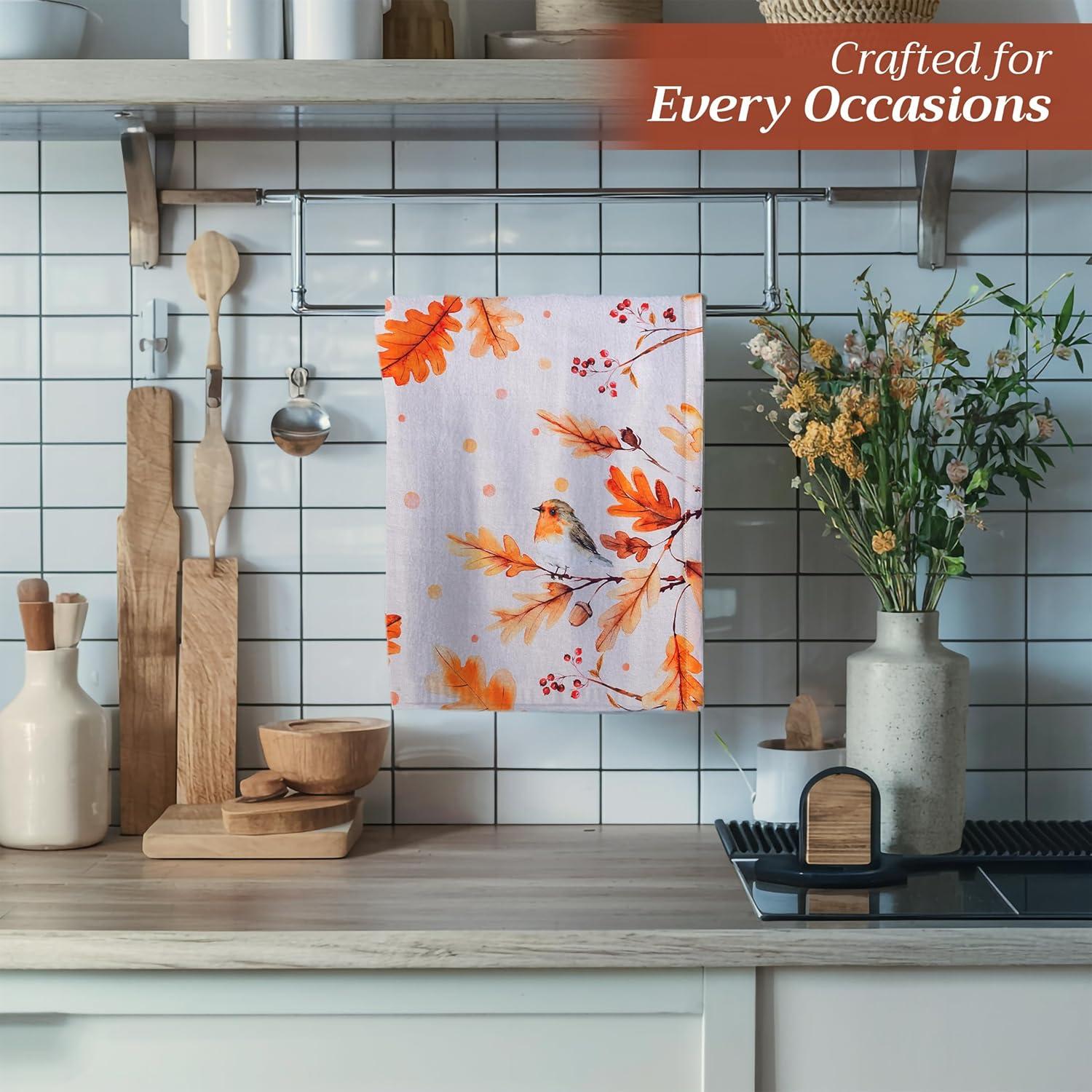 imageMaison d Hermine Kitchen Towels Set of 3 100 Cotton 20quot x 275quot Reusable Cloth Tea Dish Towels Absorbent with Hanging Loop for Kitchen Dining Thanksgiving Christmas Decorations Recolte16  Oak Leaves