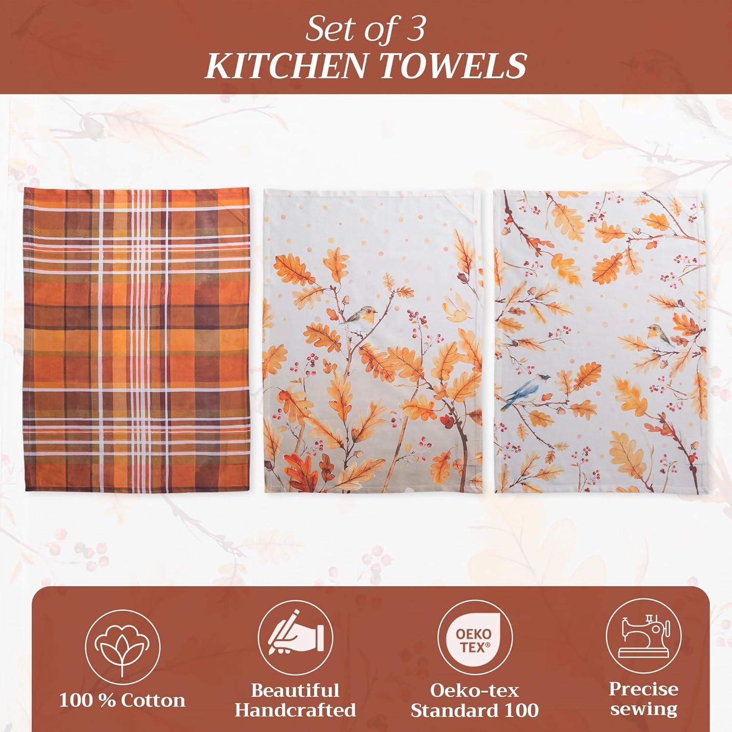imageMaison d Hermine Kitchen Towels Set of 3 100 Cotton 20quot x 275quot Reusable Cloth Tea Dish Towels Absorbent with Hanging Loop for Kitchen Dining Thanksgiving Christmas Decorations Recolte16  Oak Leaves