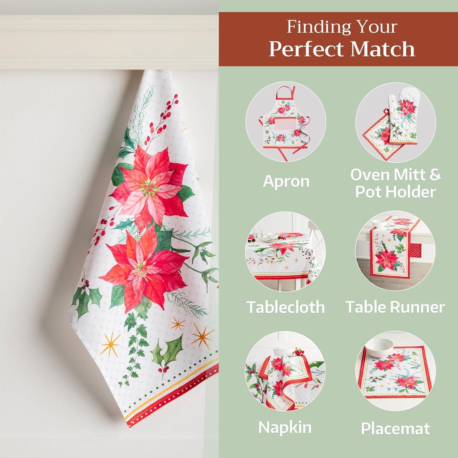 imageMaison d Hermine Kitchen Towels Set of 3 100 Cotton 20quot x 275quot Reusable Cloth Tea Dish Towels Absorbent with Hanging Loop for Kitchen Dining Thanksgiving Christmas Decorations Nila13  Poinsettia Christmas