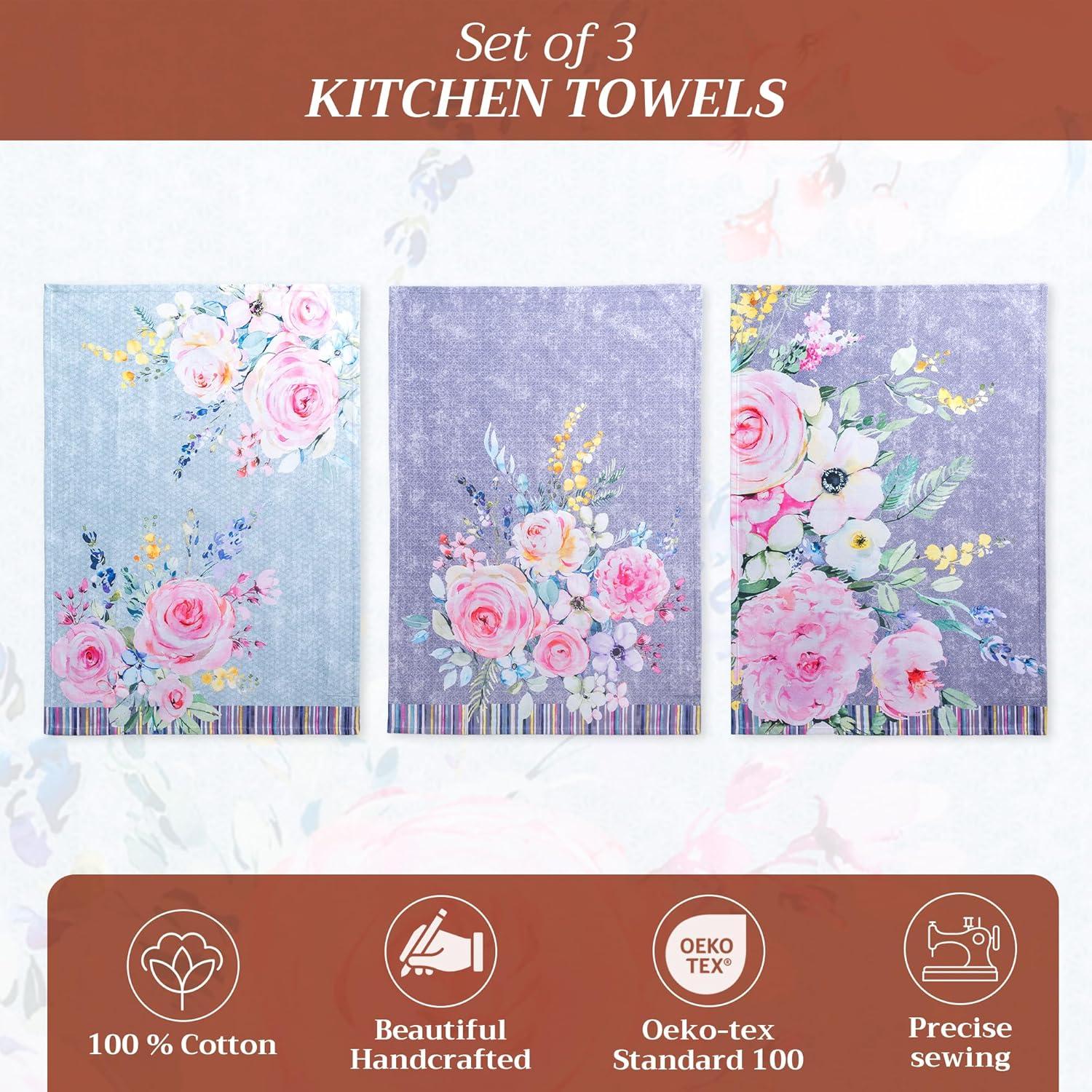 imageMaison d Hermine Kitchen Towels Set of 3 100 Cotton 20quot x 275quot Reusable Cloth Tea Dish Towels Absorbent with Hanging Loop for Kitchen Dining Thanksgiving Christmas Decorations Recolte10  Sweet Rose Lavender  Lush