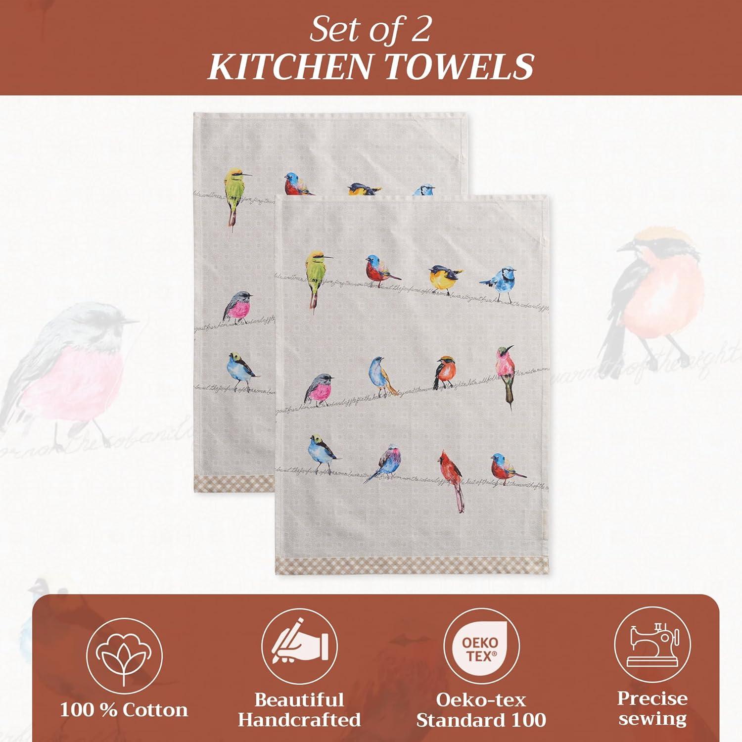 imageMaison d Hermine Kitchen Towels Set of 3 100 Cotton 20quot x 275quot Reusable Cloth Tea Dish Towels Absorbent with Hanging Loop for Kitchen Dining Thanksgiving Christmas Decorations Nila01  Birdies on Wire