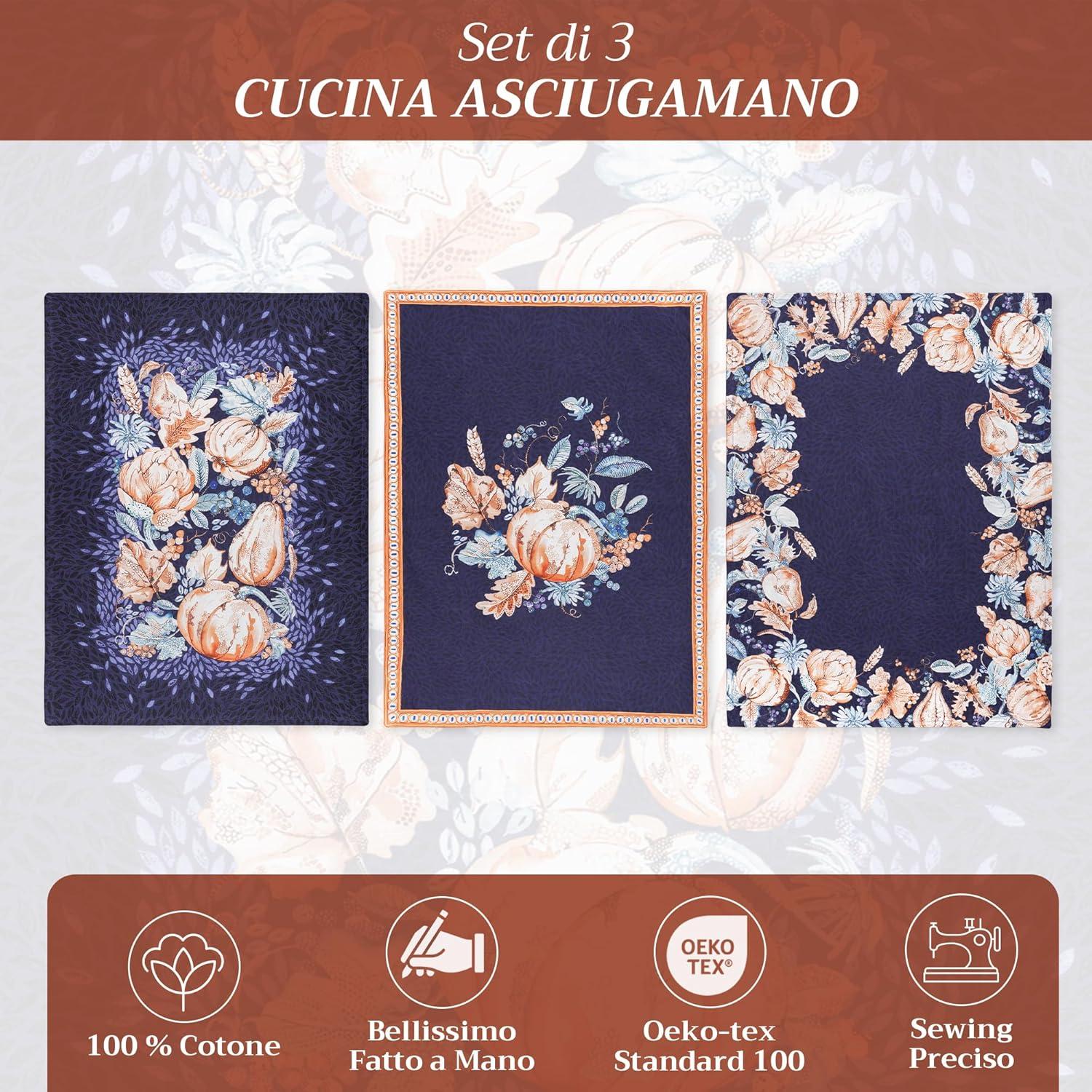 imageMaison d Hermine Kitchen Towels Set of 3 100 Cotton 20quot x 275quot Reusable Cloth Tea Dish Towels Absorbent with Hanging Loop for Kitchen Dining Thanksgiving Christmas Decorations Nila14  Pumpkin Blues