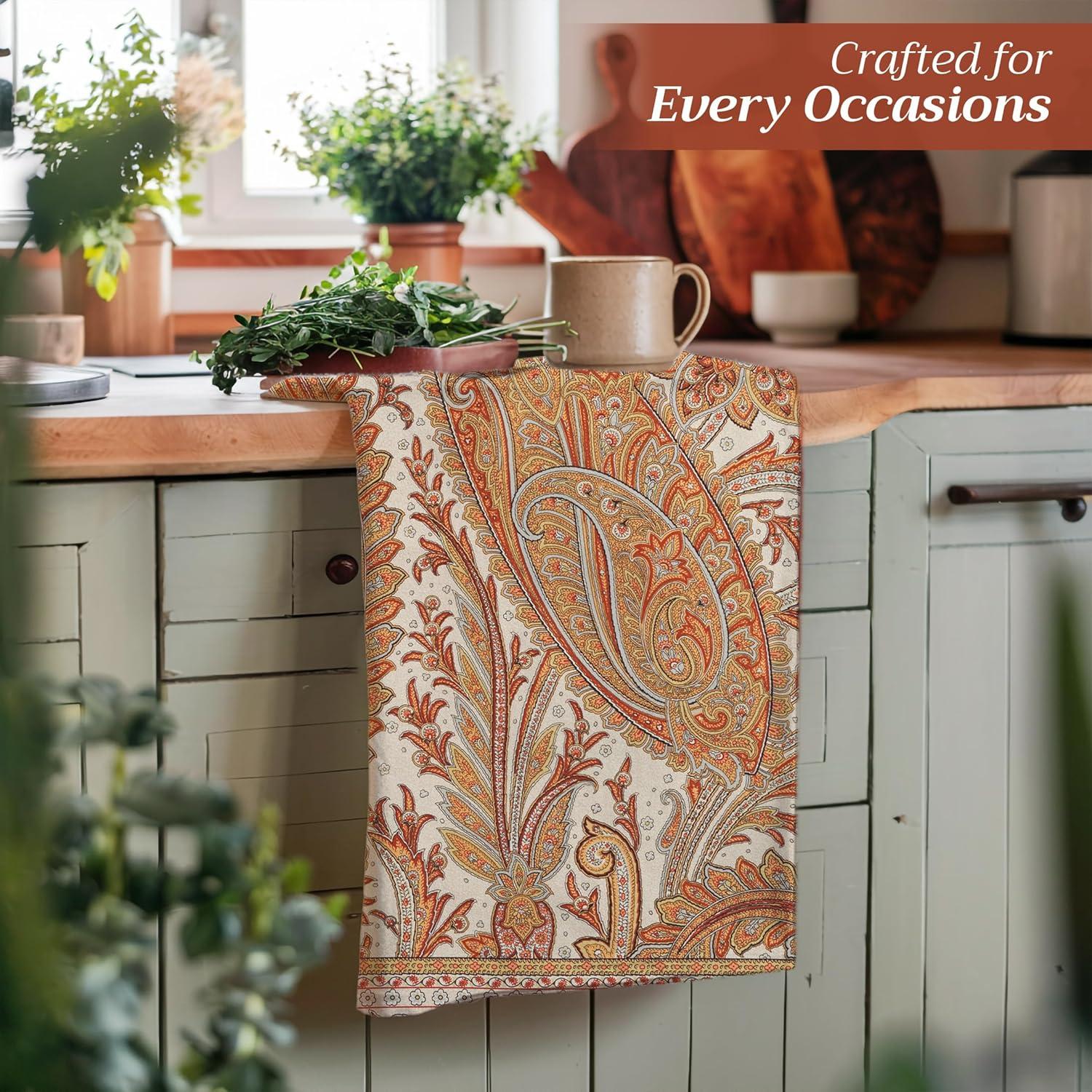 imageMaison d Hermine Kitchen Towels Set of 3 100 Cotton 20quot x 275quot Reusable Cloth Tea Dish Towels Absorbent with Hanging Loop for Kitchen Dining Thanksgiving Christmas Decorations Recolte15  Kashmir Paisley