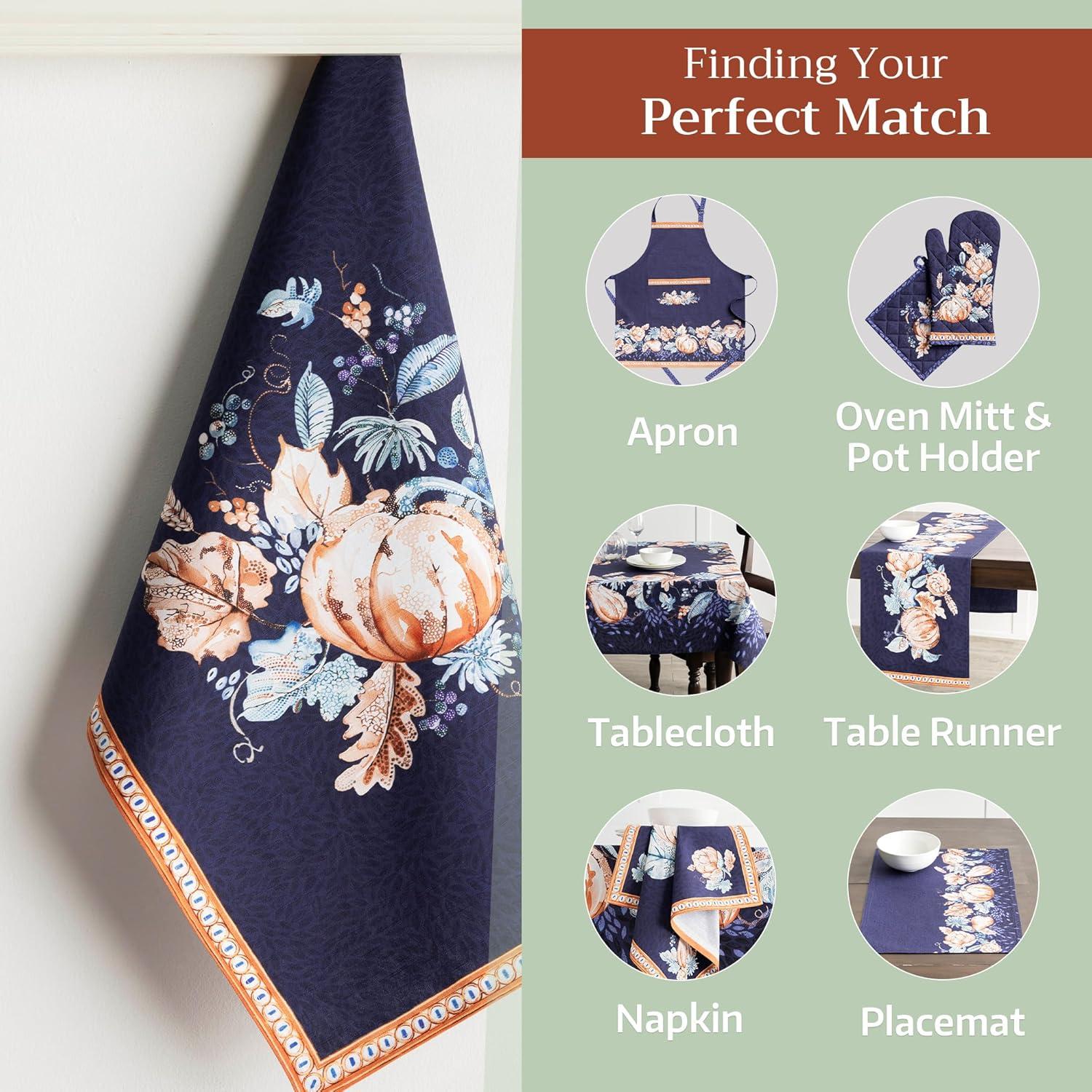 imageMaison d Hermine Kitchen Towels Set of 3 100 Cotton 20quot x 275quot Reusable Cloth Tea Dish Towels Absorbent with Hanging Loop for Kitchen Dining Thanksgiving Christmas Decorations Nila14  Pumpkin Blues