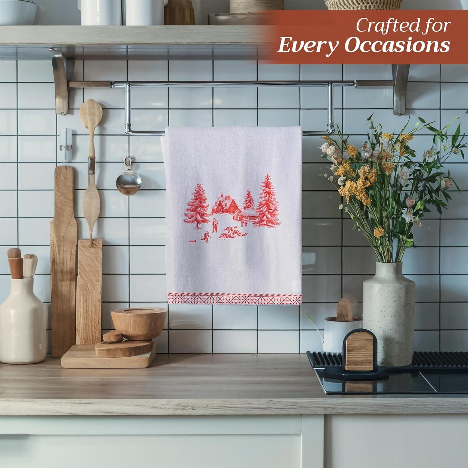 imageMaison d Hermine Kitchen Towels Set of 3 100 Cotton 20quot x 275quot Reusable Cloth Tea Dish Towels Absorbent with Hanging Loop for Kitchen Dining Thanksgiving Christmas Decorations Recolte30  Winter Jouy