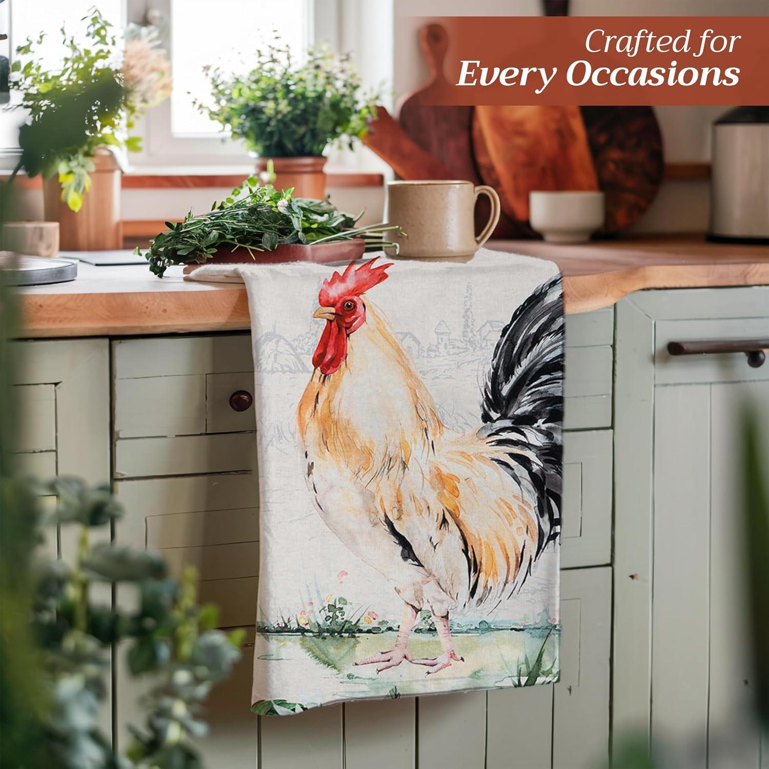 imageMaison d Hermine Kitchen Towels Set of 3 100 Cotton 20quot x 275quot Reusable Cloth Tea Dish Towels Absorbent with Hanging Loop for Kitchen Dining Thanksgiving Christmas Decorations Nila05  Campagne  Coq