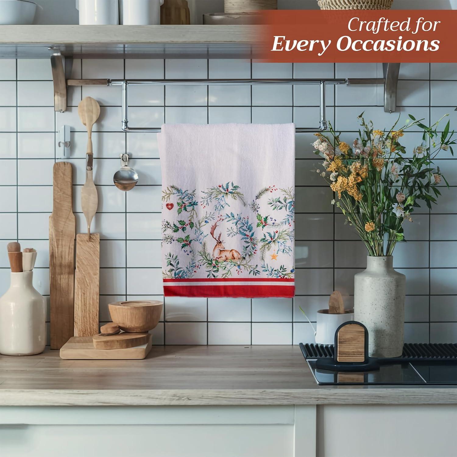 imageMaison d Hermine Kitchen Towels Set of 3 100 Cotton 20quot x 275quot Reusable Cloth Tea Dish Towels Absorbent with Hanging Loop for Kitchen Dining Thanksgiving Christmas Decorations Nila06  Holly Time