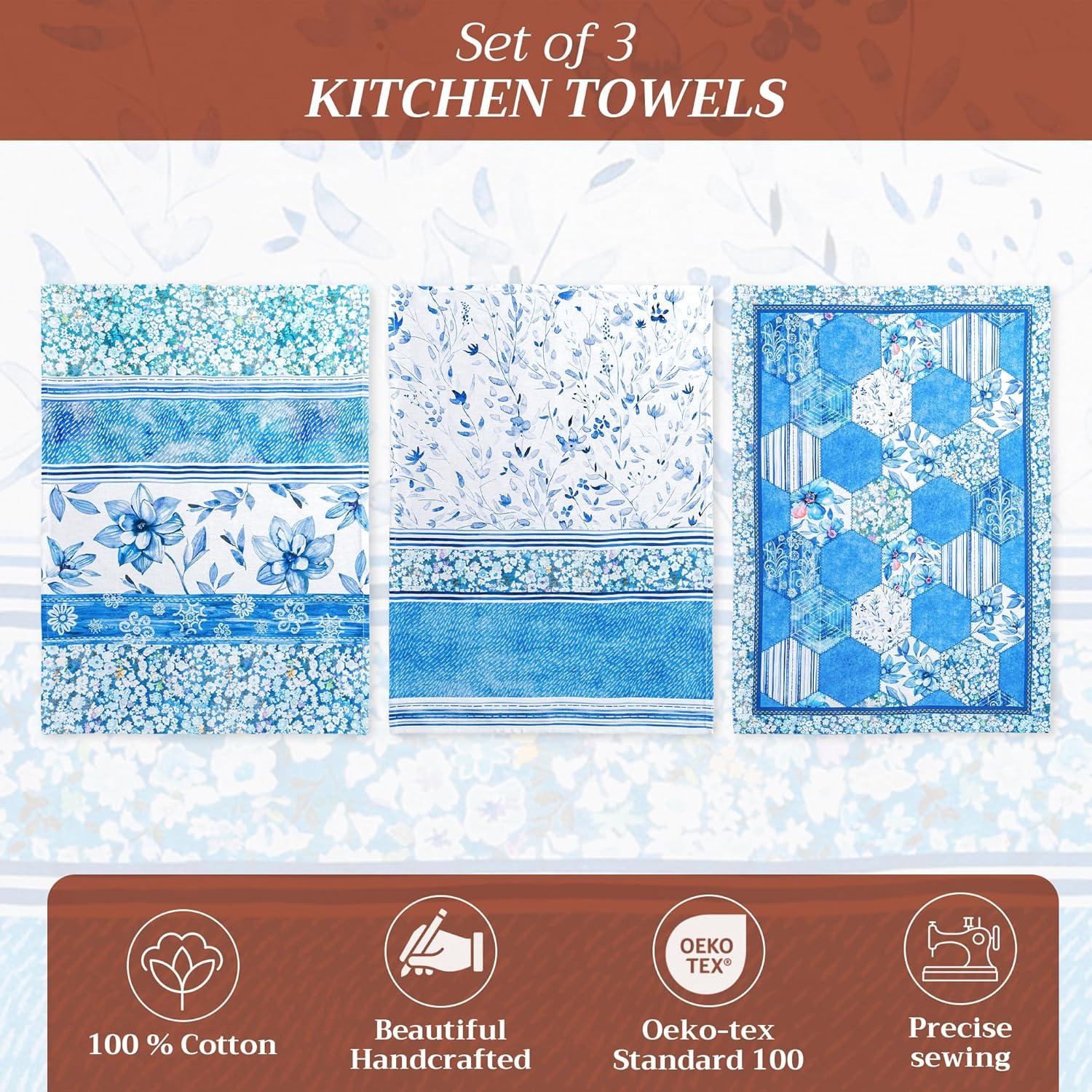 imageMaison d Hermine Kitchen Towels Set of 3 100 Cotton 20quot x 275quot Reusable Cloth Tea Dish Towels Absorbent with Hanging Loop for Kitchen Dining Thanksgiving Christmas Decorations Recolte01  Summer Blues