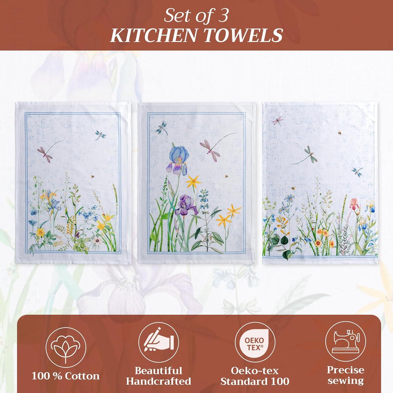 imageMaison d Hermine Kitchen Towels Set of 3 100 Cotton 20quot x 275quot Reusable Cloth Tea Dish Towels Absorbent with Hanging Loop for Kitchen Dining Thanksgiving Christmas Decorations Nila07  Fleurs De Mai