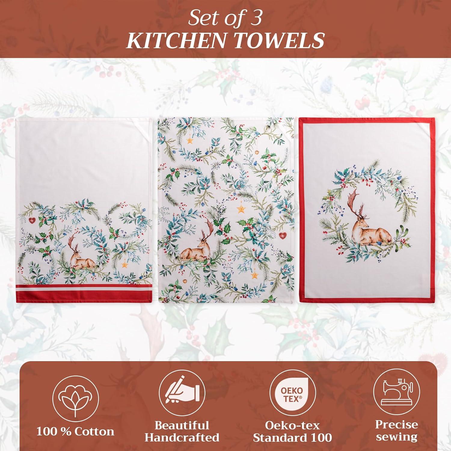 imageMaison d Hermine Kitchen Towels Set of 3 100 Cotton 20quot x 275quot Reusable Cloth Tea Dish Towels Absorbent with Hanging Loop for Kitchen Dining Thanksgiving Christmas Decorations Nila06  Holly Time