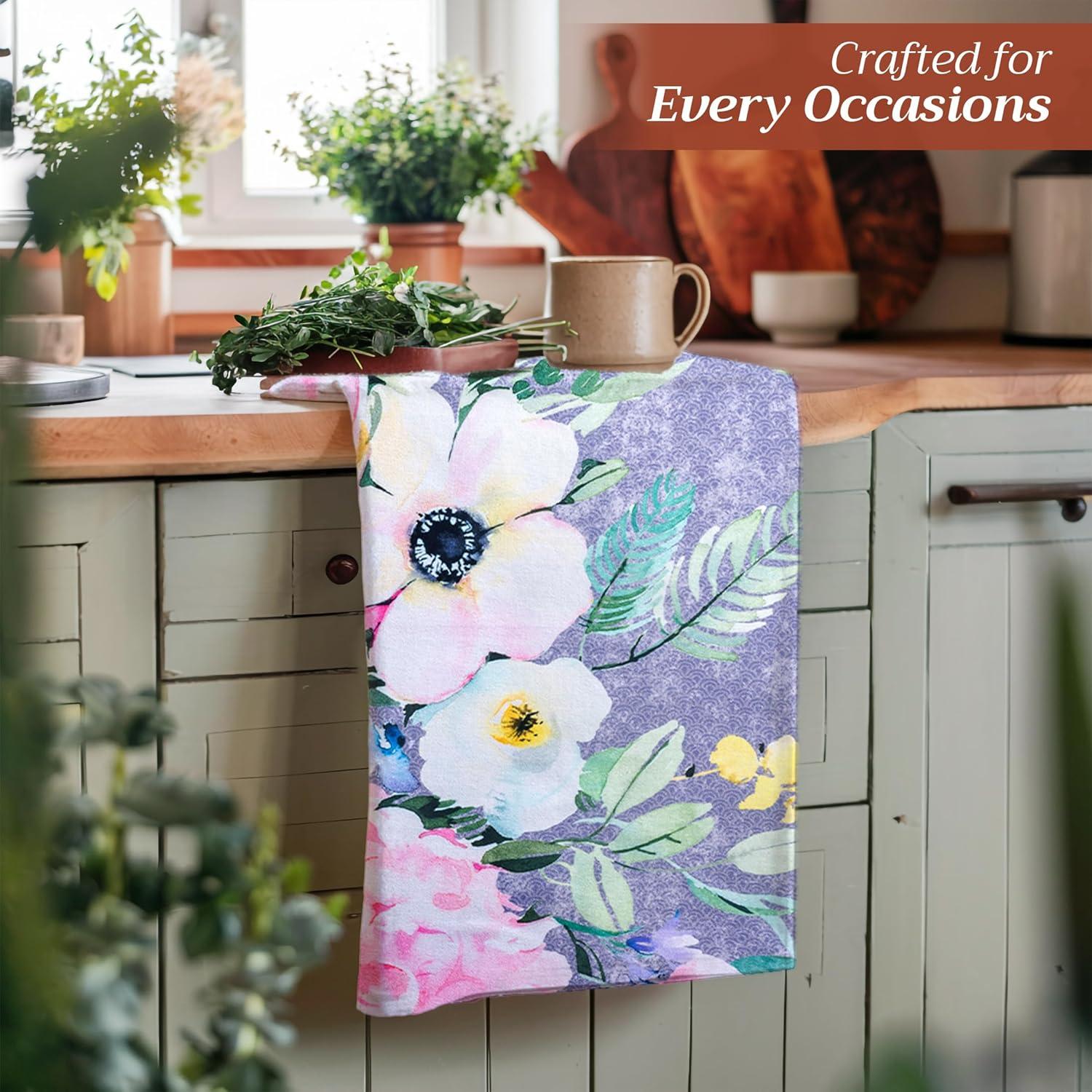 imageMaison d Hermine Kitchen Towels Set of 3 100 Cotton 20quot x 275quot Reusable Cloth Tea Dish Towels Absorbent with Hanging Loop for Kitchen Dining Thanksgiving Christmas Decorations Recolte10  Sweet Rose Lavender  Lush