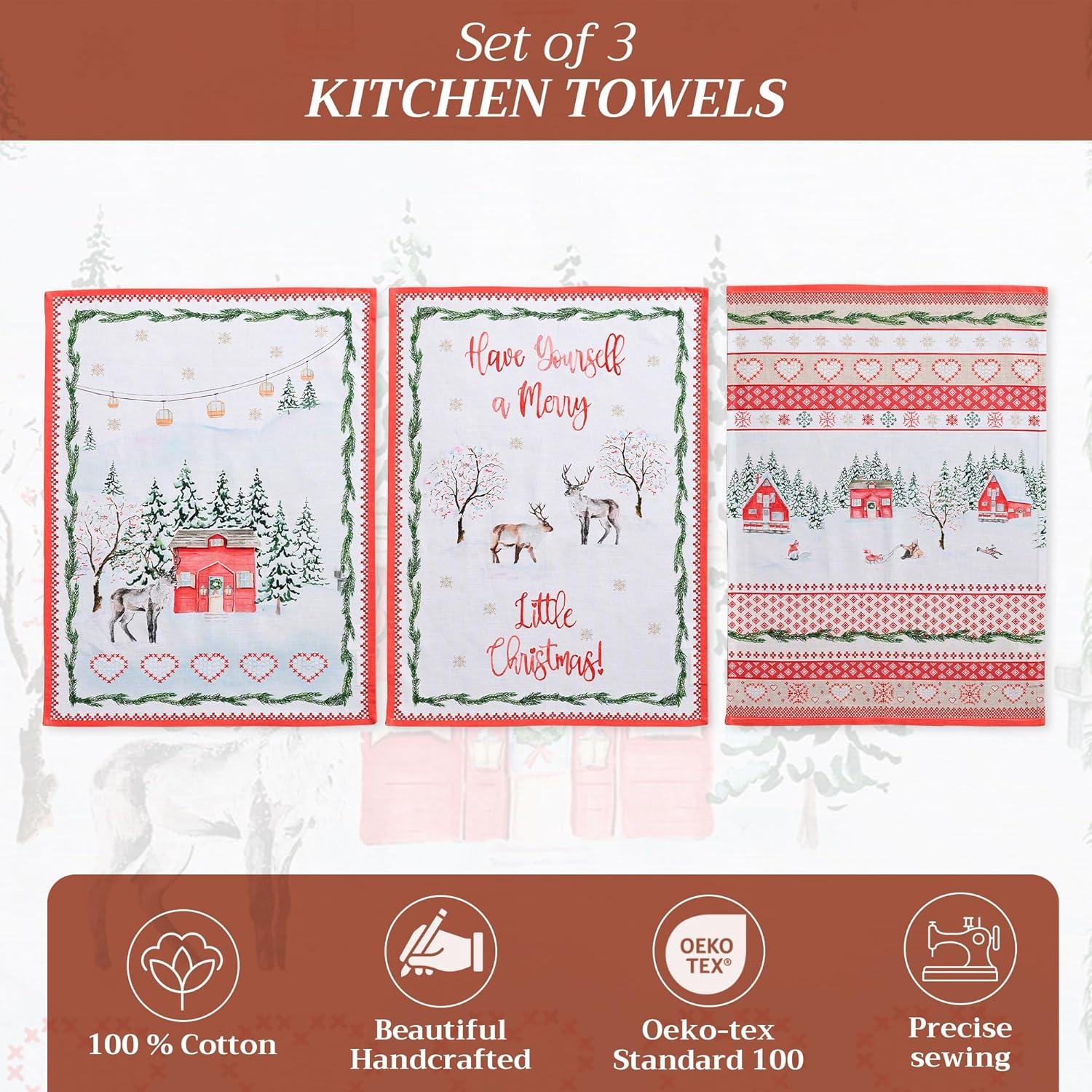 imageMaison d Hermine Kitchen Towels Set of 3 100 Cotton 20quot x 275quot Reusable Cloth Tea Dish Towels Absorbent with Hanging Loop for Kitchen Dining Thanksgiving Christmas Decorations Recolte28  Rural Christmas