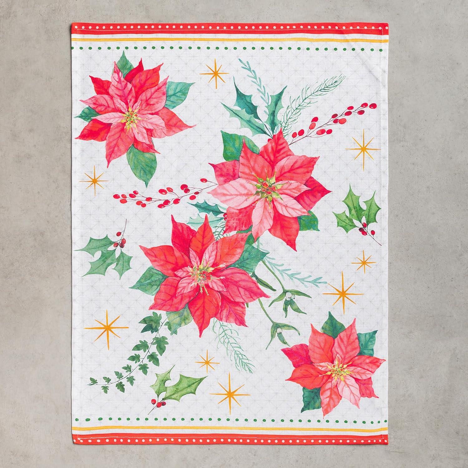 imageMaison d Hermine Kitchen Towels Set of 3 100 Cotton 20quot x 275quot Reusable Cloth Tea Dish Towels Absorbent with Hanging Loop for Kitchen Dining Thanksgiving Christmas Decorations Nila13  Poinsettia Christmas