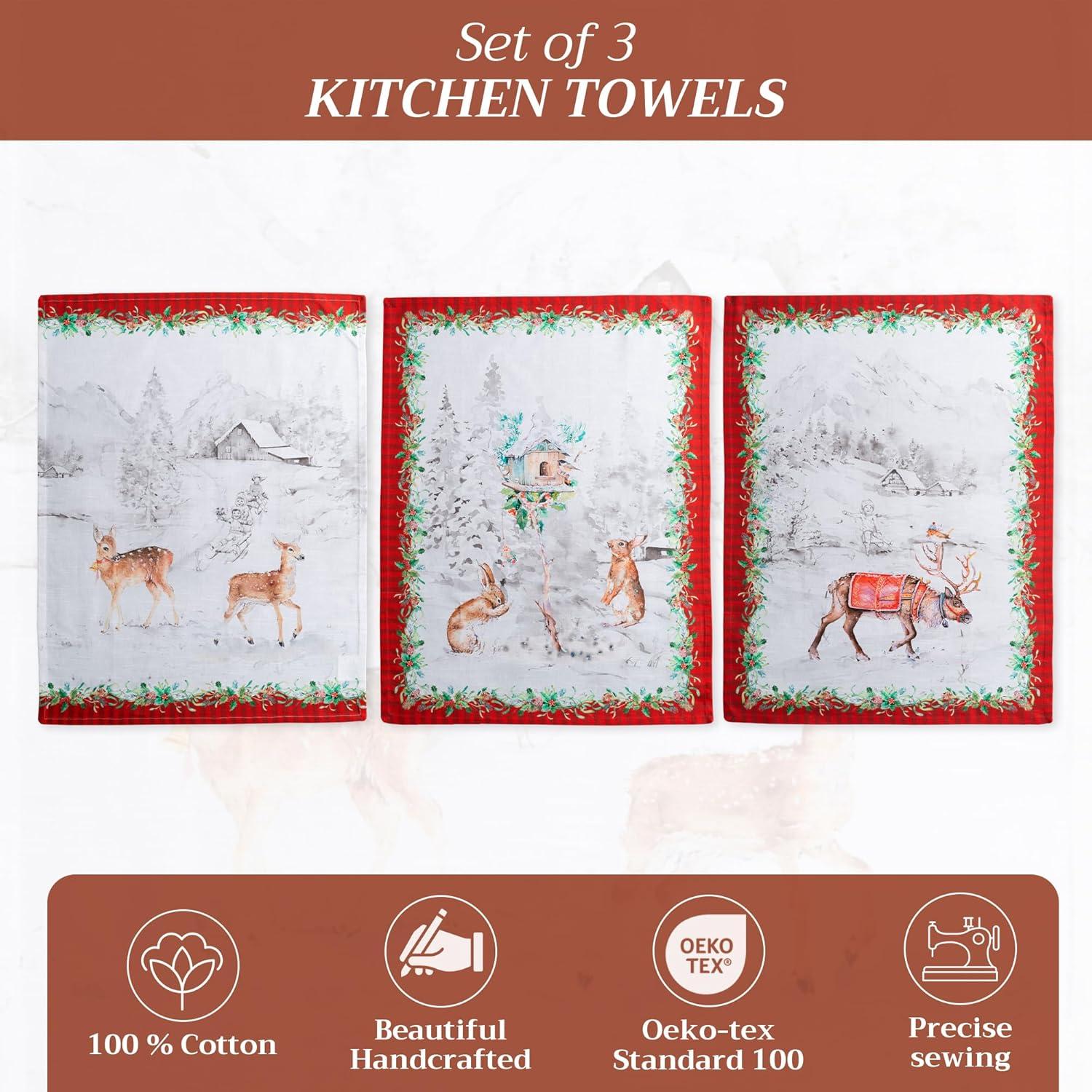 imageMaison d Hermine Kitchen Towels Set of 3 100 Cotton 20quot x 275quot Reusable Cloth Tea Dish Towels Absorbent with Hanging Loop for Kitchen Dining Thanksgiving Christmas Decorations Recolte25  Christmas Tradition