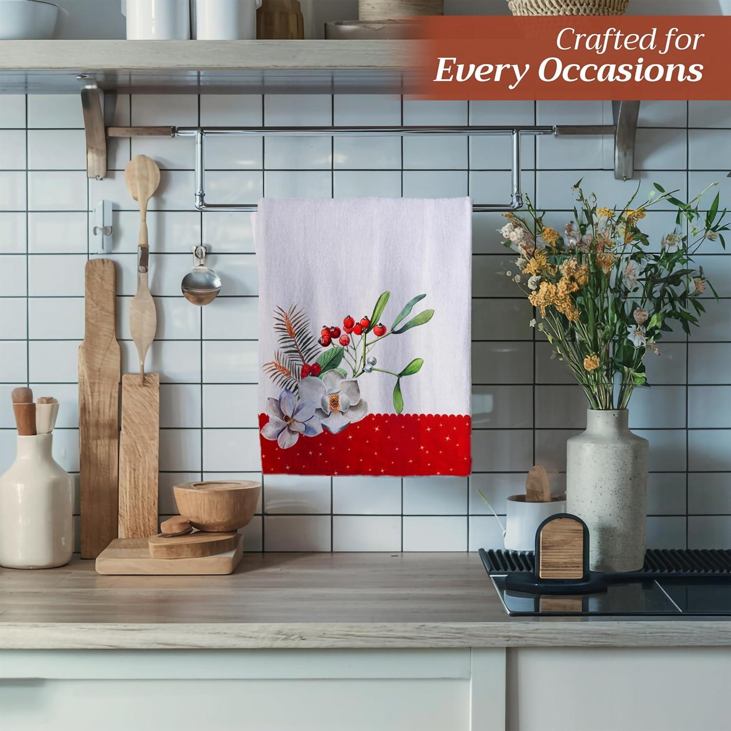 imageMaison d Hermine Kitchen Towels Set of 3 100 Cotton 20quot x 275quot Reusable Cloth Tea Dish Towels Absorbent with Hanging Loop for Kitchen Dining Thanksgiving Christmas Decorations Recolte19  Noel