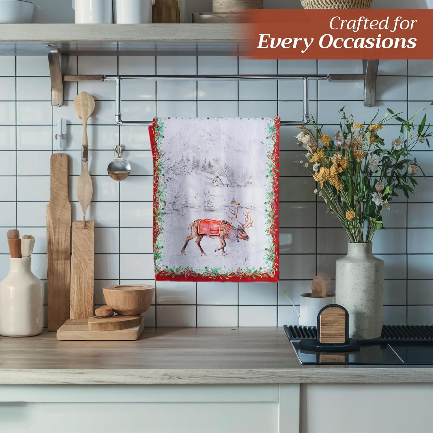 imageMaison d Hermine Kitchen Towels Set of 3 100 Cotton 20quot x 275quot Reusable Cloth Tea Dish Towels Absorbent with Hanging Loop for Kitchen Dining Thanksgiving Christmas Decorations Recolte25  Christmas Tradition