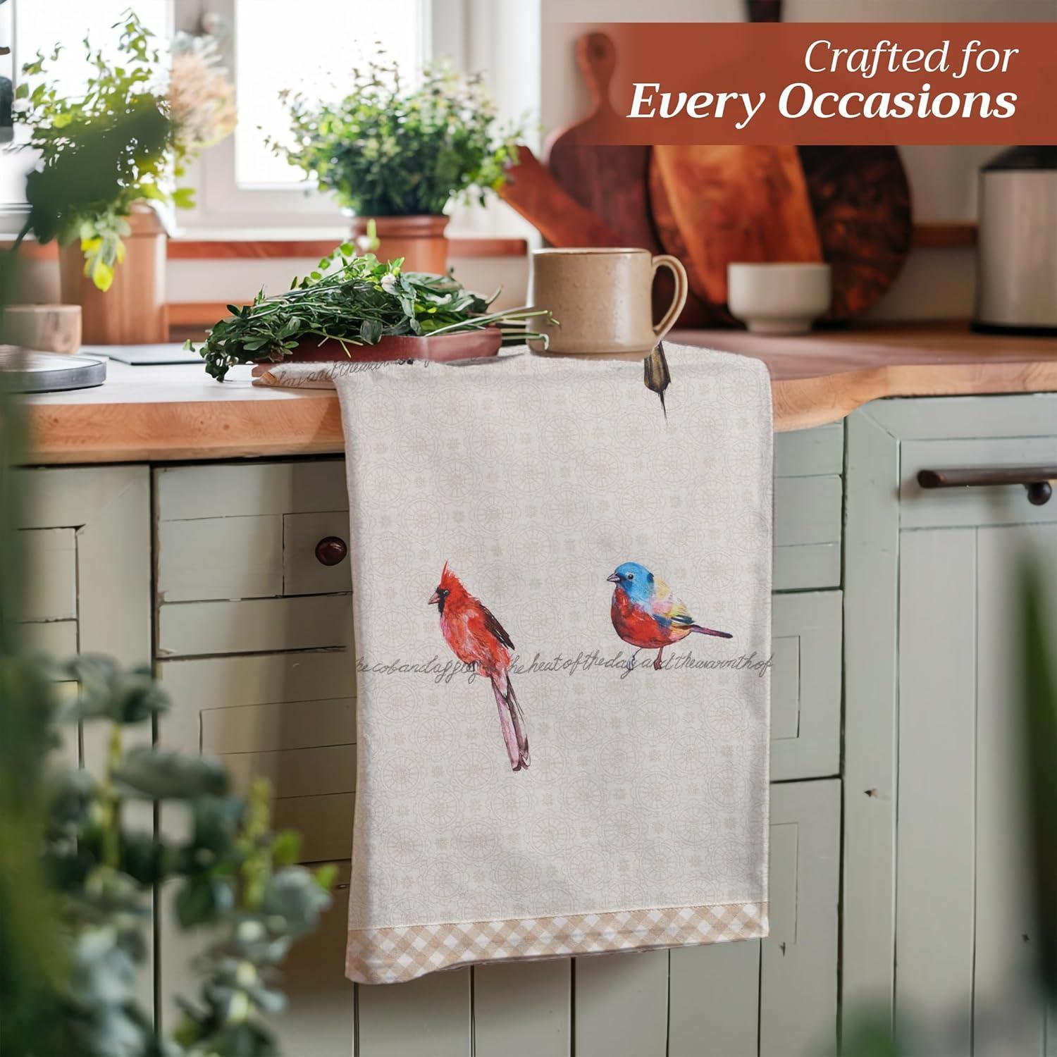 imageMaison d Hermine Kitchen Towels Set of 3 100 Cotton 20quot x 275quot Reusable Cloth Tea Dish Towels Absorbent with Hanging Loop for Kitchen Dining Thanksgiving Christmas Decorations Nila01  Birdies on Wire