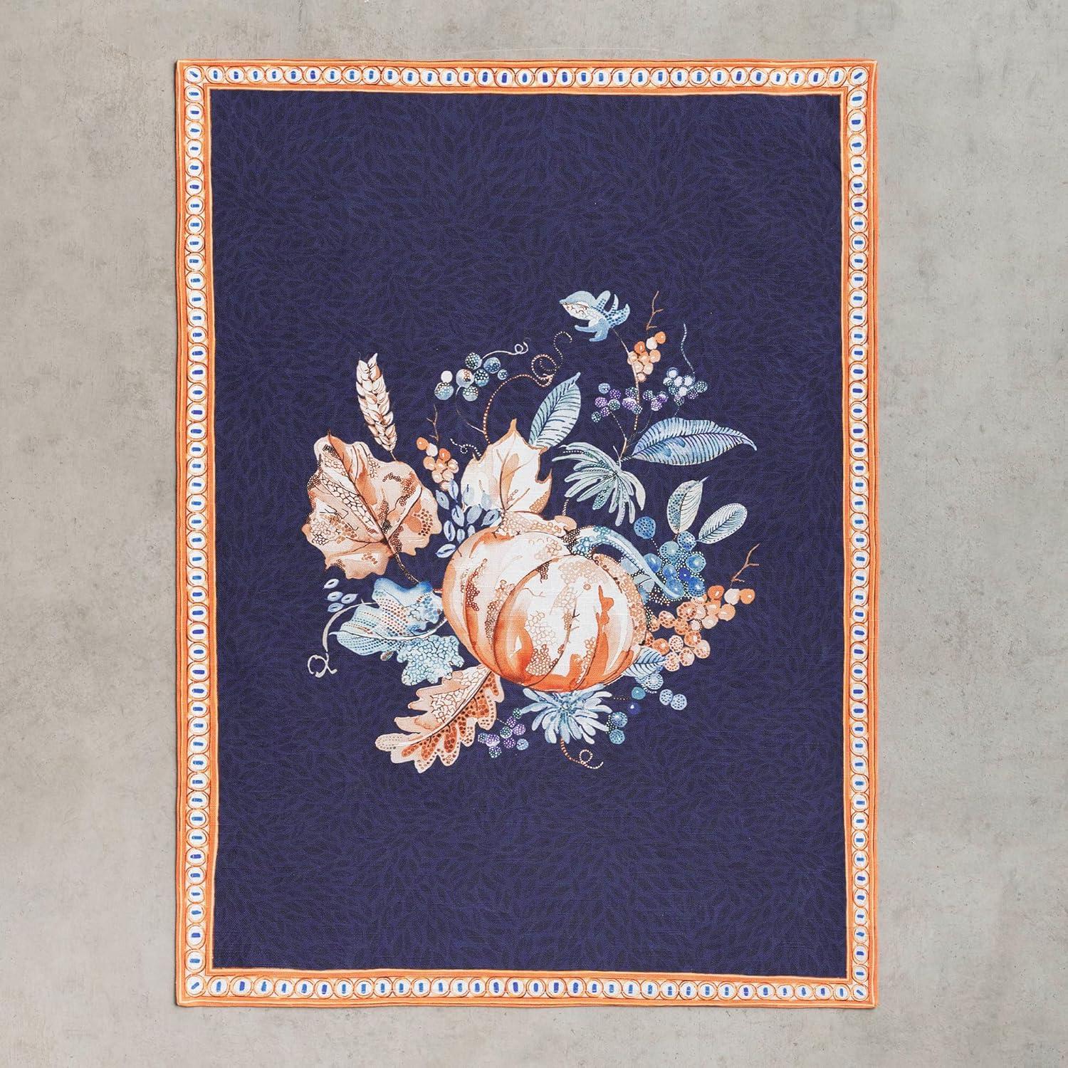 imageMaison d Hermine Kitchen Towels Set of 3 100 Cotton 20quot x 275quot Reusable Cloth Tea Dish Towels Absorbent with Hanging Loop for Kitchen Dining Thanksgiving Christmas Decorations Nila14  Pumpkin Blues