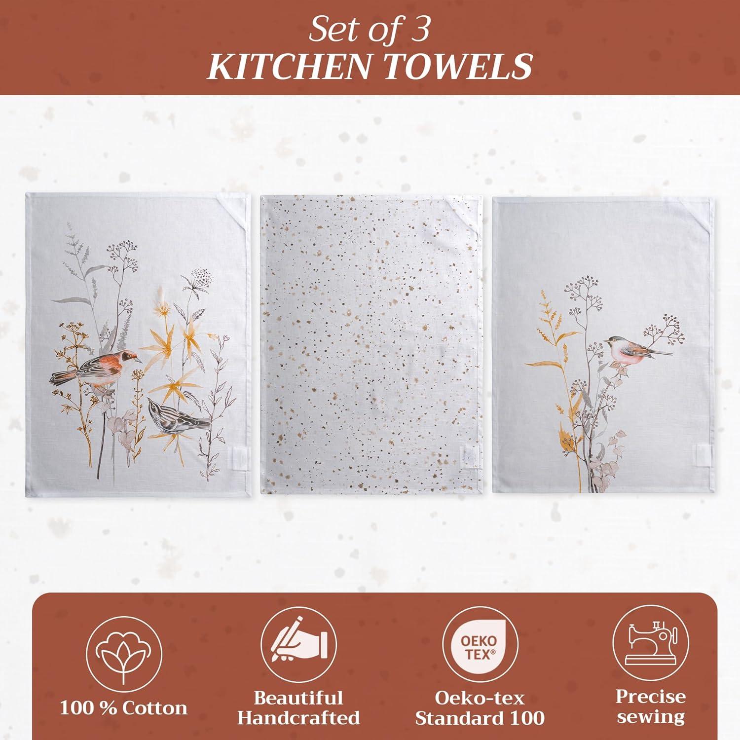imageMaison d Hermine Kitchen Towels Set of 3 100 Cotton 20quot x 275quot Reusable Cloth Tea Dish Towels Absorbent with Hanging Loop for Kitchen Dining Thanksgiving Christmas Decorations Recolte23  Meadow Florals  Beige