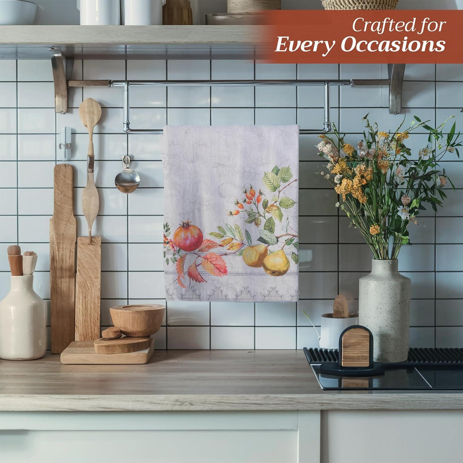 imageMaison d Hermine Kitchen Towels Set of 3 100 Cotton 20quot x 275quot Reusable Cloth Tea Dish Towels Absorbent with Hanging Loop for Kitchen Dining Thanksgiving Christmas Decorations Recolte14  Fruit Dhiver