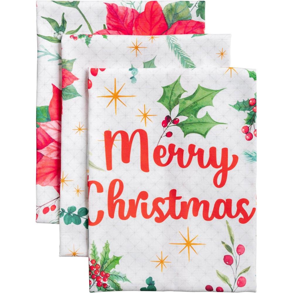 imageMaison d Hermine Kitchen Towels Set of 3 100 Cotton 20quot x 275quot Reusable Cloth Tea Dish Towels Absorbent with Hanging Loop for Kitchen Dining Thanksgiving Christmas Decorations Nila13  Poinsettia Christmas