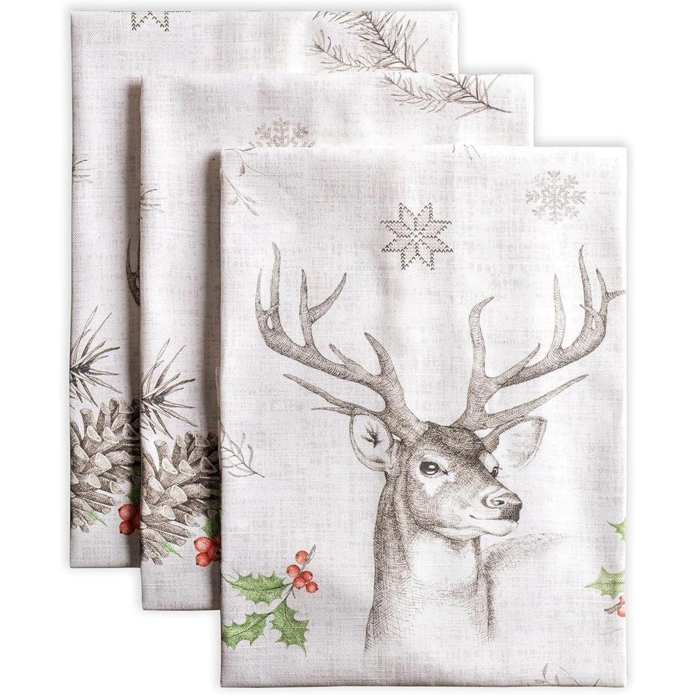 imageMaison d Hermine Kitchen Towels Set of 3 100 Cotton 20quot x 275quot Reusable Cloth Tea Dish Towels Absorbent with Hanging Loop for Kitchen Dining Thanksgiving Christmas Decorations Recolte20  Christmas Dew