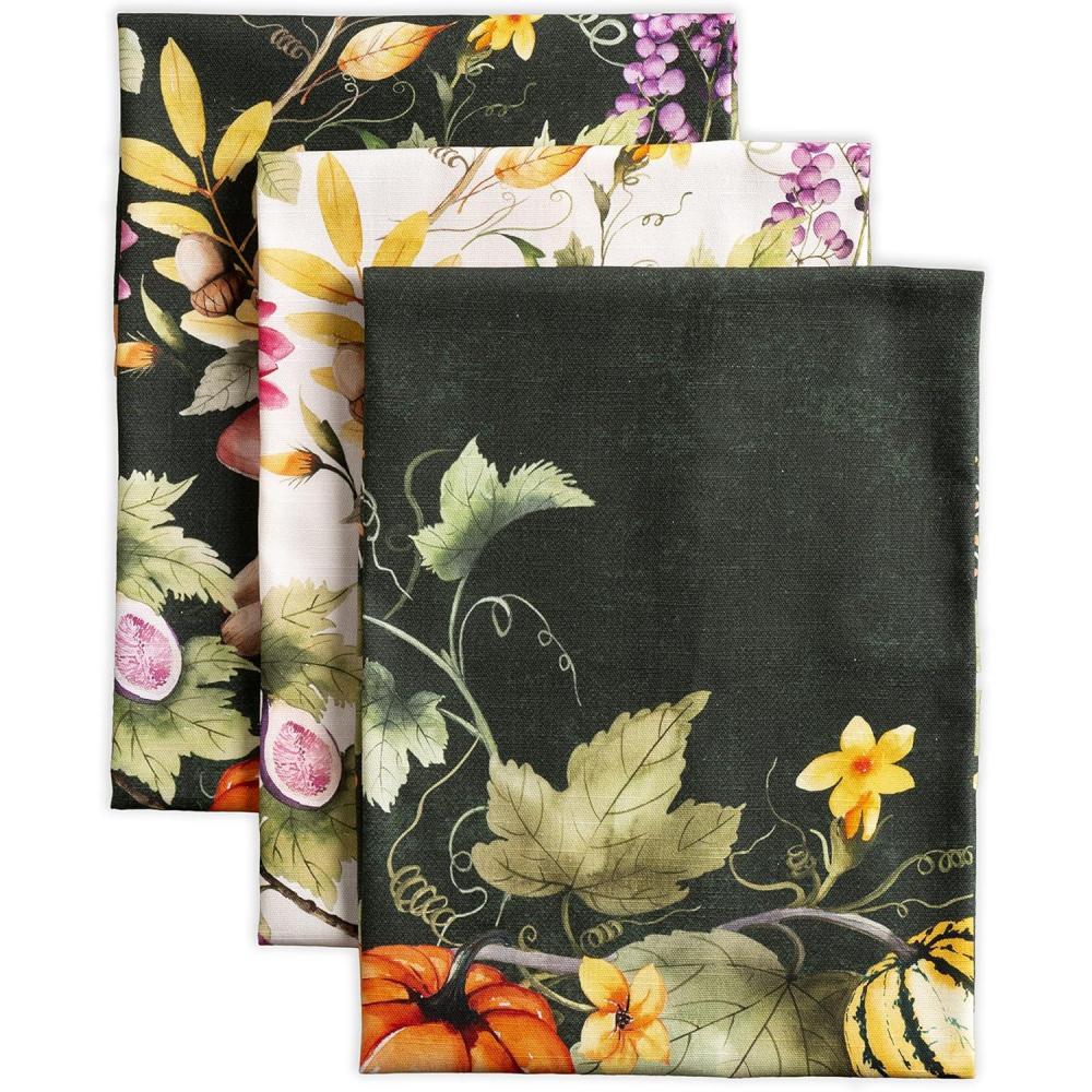 imageMaison d Hermine Kitchen Towels Set of 3 100 Cotton 20quot x 275quot Reusable Cloth Tea Dish Towels Absorbent with Hanging Loop for Kitchen Dining Thanksgiving Christmas Decorations Recolte08  Pumpkin Garden  Dark Green